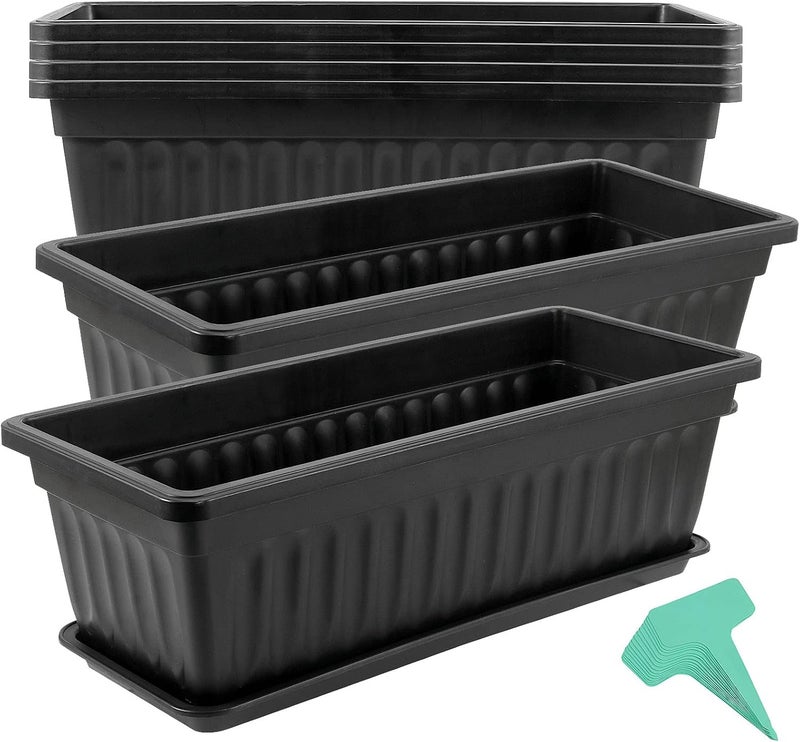 JOIKIT 17 Inches Black Plastic Planter Box, 6 Packs, Good Drainage, Indoor Outdoor Usage, for Garden, Windowsill, Patio, Balcony - Image 1
